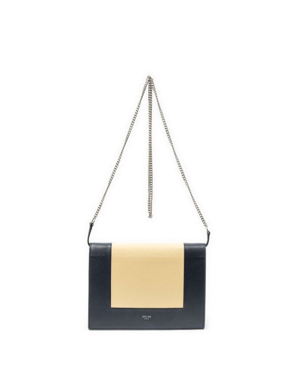 Celine Frame Evening Chain Clutch Navy Beige Calfskin Leather